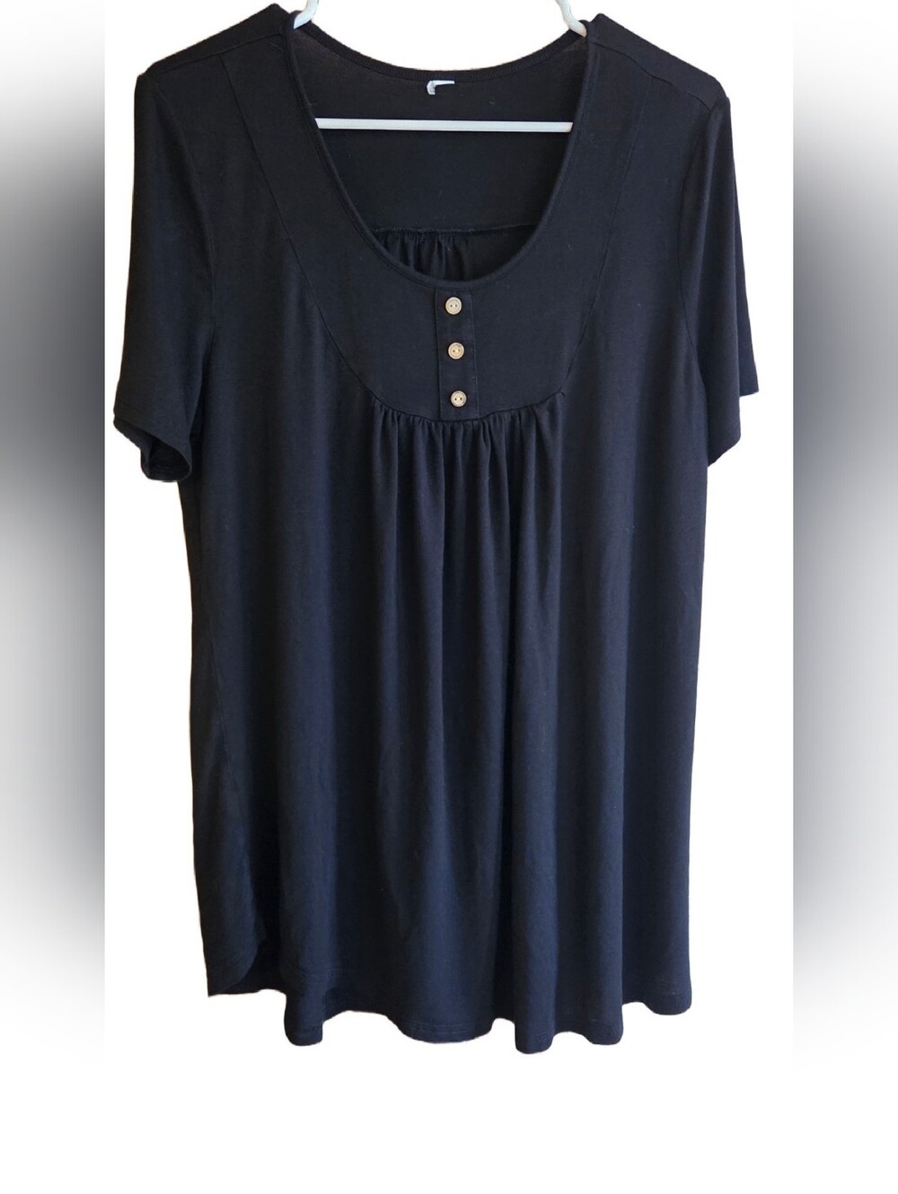 Maternity Large Black Short-Sleeve Scoop Neck Button Front Top